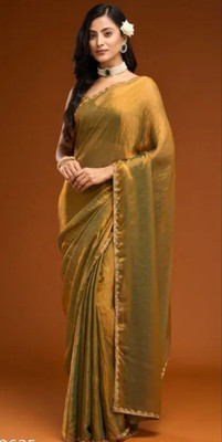 Vijay Fashion Solid/Plain Bollywood Organza Saree(Gold)