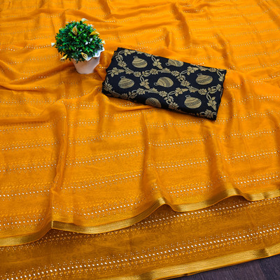 Aadishakti Fashion Striped Daily Wear Chiffon Saree(Gold)
