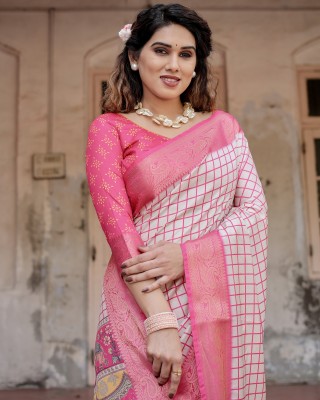 ALMAARI FASHION Digital Print Kalamkari Silk Blend Saree(Pink)