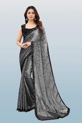 NAMH ENTERPRISE Self Design Bollywood Lycra Blend Saree(Grey)