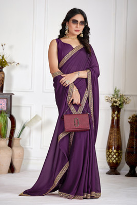 Fashion Club Collection Solid/Plain Bollywood Silk Blend, Cotton Silk Saree(Purple)