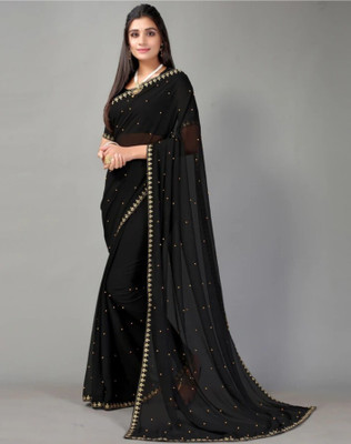 stree silk Solid/Plain, Self Design, Dyed Daily Wear Lycra Blend Saree(Black)