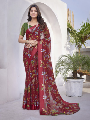 HouseOfCommon Floral Print Chanderi Chanderi, Cotton Blend Saree(Multicolor)