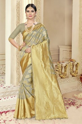 Divastri Woven Banarasi Silk Blend Saree(Blue, Yellow)