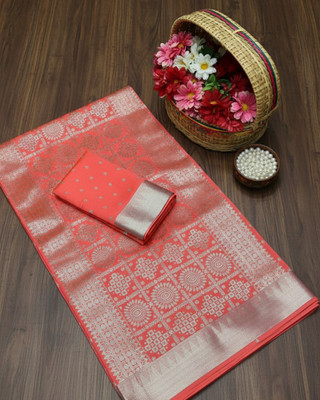 Arzoo kala textiles Woven Chanderi Cotton Silk Saree(Pack of 2, Pink)