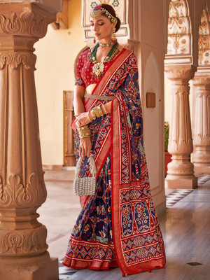 ANOUK Woven Patola Silk Blend Saree(Dark Blue)