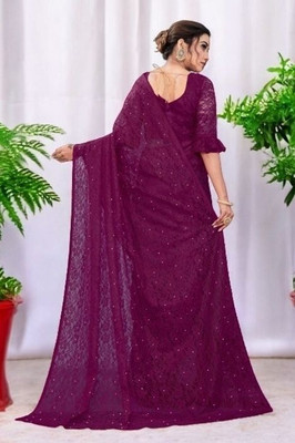 Norraflex Printed Banarasi Lycra Blend Saree(Purple)