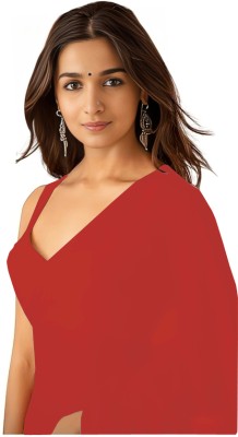 SARETRA MALL Solid/Plain Daily Wear Georgette Saree(Red)