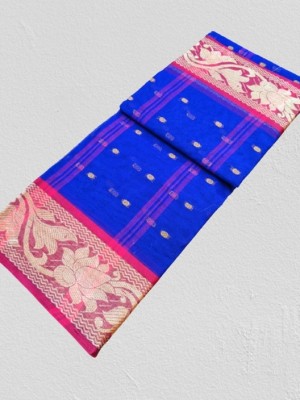 Dutta Self Design Tant Pure Cotton Saree(Blue)