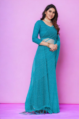OM AMAR FASHION Self Design Bollywood Net Saree(Blue)