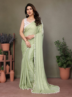 Panchvati NX Solid/Plain Bollywood Polyester Saree(Dark Green)