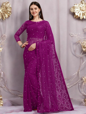 Nexafashion Self Design Bollywood Net Saree(Purple)