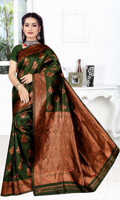 NENCY FASHION Woven Banarasi Silk Blend Saree(Dark Green)