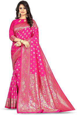ETHNICHITZ Woven, Self Design Kanjivaram Pure Silk, Cotton Silk Saree(Pink)