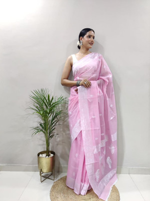 MIRMAN Woven Kanjivaram Pure Cotton Saree(Pink)
