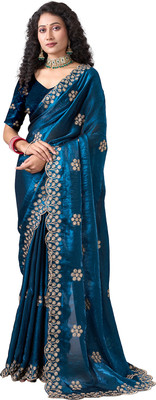 Virendra Textiles Embroidered Bollywood Satin Saree(Multicolor)