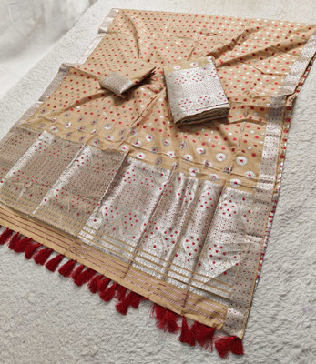 Skiran's Woven Mekhela Chador Cotton Blend Saree(Beige)