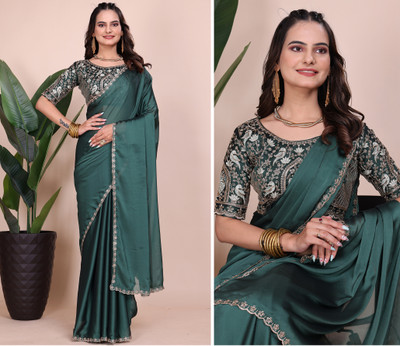 Ttex Solid/Plain Bollywood Chiffon Saree(Green)