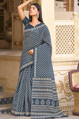 Stylum Printed Bhagalpuri Art Silk Saree(Dark Blue)
