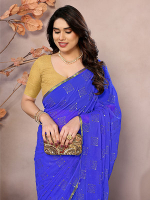 Ladymint Woven, Self Design, Embellished Baluchari Chiffon Saree(Blue)