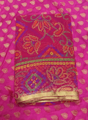 Swarne Geometric Print Bandhani Chiffon Saree(Magenta)
