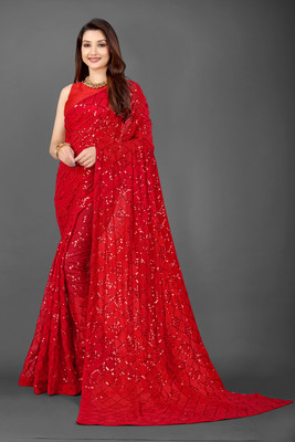 Divastri Embellished Bollywood Georgette Saree(Red)