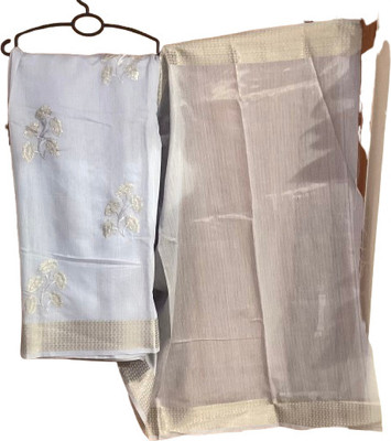 PUSHPA NX Women Ethnic Floral Print Dharmavaram Cotton Silk Saree(Grey)