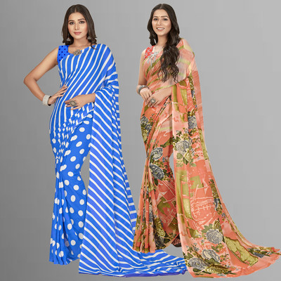 Anand Sarees Striped Daily Wear Georgette Saree(Pack of 2, Multicolor, Pink)