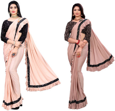 MIJAASHREE Embellished Bollywood Lycra Blend Saree(Pack of 2, Pink)