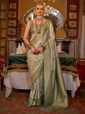 Tasrika Woven Kanjivaram Silk Blend Saree(Beige)