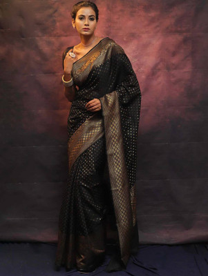 GATISHVAM TEXTILE Polka Print, Woven Banarasi Art Silk Saree(Black)