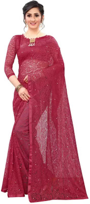 Nilkanthvarni Creation Self Design Bollywood Net Saree(Maroon)