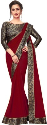 Maruti Creation Solid/Plain Jamdani Georgette Saree(Maroon)