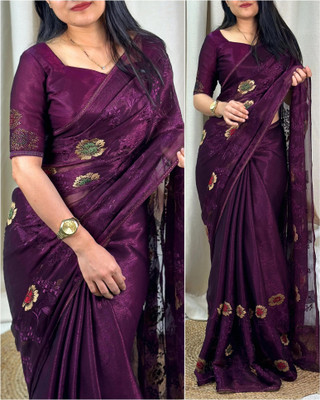 Tasrika Embroidered Bollywood Chiffon Saree(Purple)