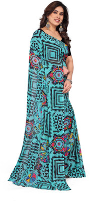 Jayu Dyed Bandhani Georgette Saree(Light Blue)