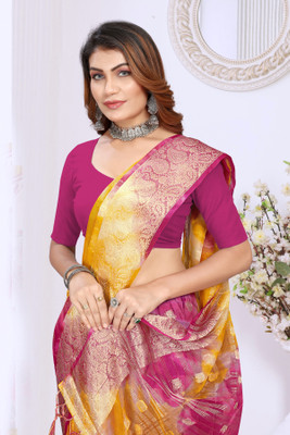 KOTHARI SBT Self Design Bandhani Organza Saree(Pink)