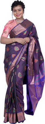 Kaàlors Woven Kanjivaram Silk Blend Saree(Purple)