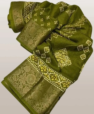 HouseOfCommon Printed Hand Batik Cotton Silk Saree(Green)
