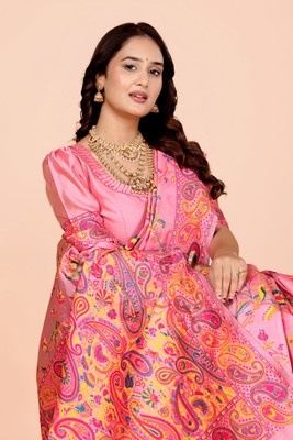 NEZAA EXPORT Woven Kanjivaram Pure Cotton Saree(Pink)