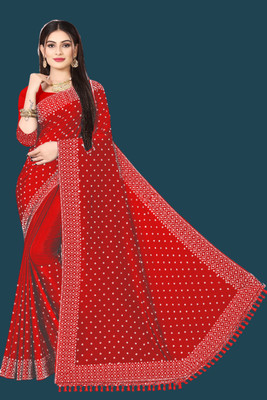 Madhavsaree Embroidered Maheshwari Chiffon, Chanderi Saree(Red)