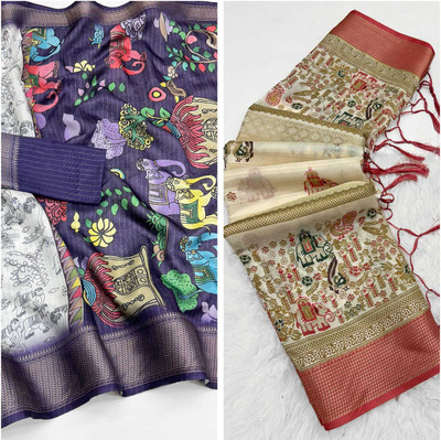 Bhagwati Creation Self Design Bollywood Silk Blend Saree(Pack of 2, Multicolor)