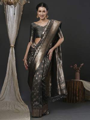 Divastri Woven Banarasi Silk Blend Saree(Grey)