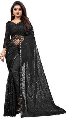 HouseOfCommon Self Design Bollywood Net Saree(Black)