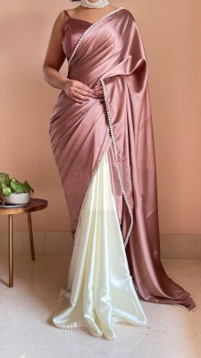 PD CLOTH VILLA Embellished, Solid/Plain Bollywood Satin Saree(Beige)