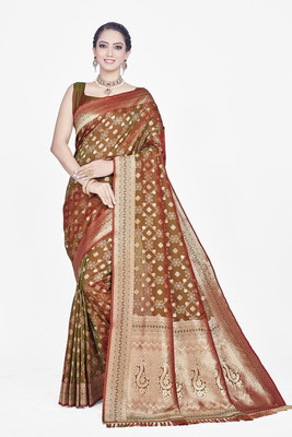 Aformi Woven Banarasi Silk Blend Saree(Green)