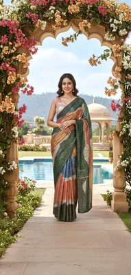 rama creation Printed, Color Block Bollywood Net Saree(Multicolor)
