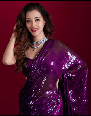 New Pooja Embellished, Embroidered Bollywood Georgette Saree(Purple)