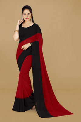 kashvi sarees Solid/Plain Daily Wear Georgette Saree(Red)