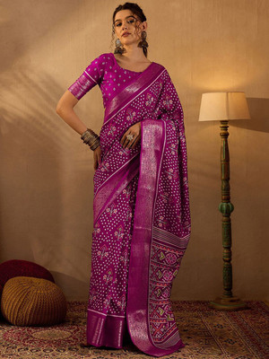 Anouk Rustic Printed Chinnalapattu Silk Blend Saree(Magenta)