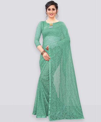 LOROFY Embellished Bollywood Net Saree(Light Green)